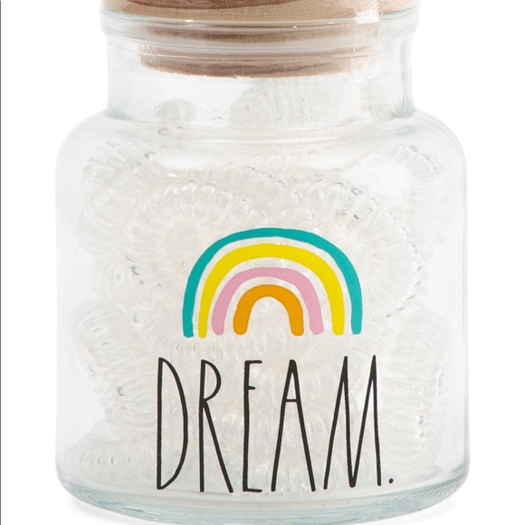 Rae Dunn rainbow glass jar spiral hair band ties dream big decor storage - Picture 2 of 2